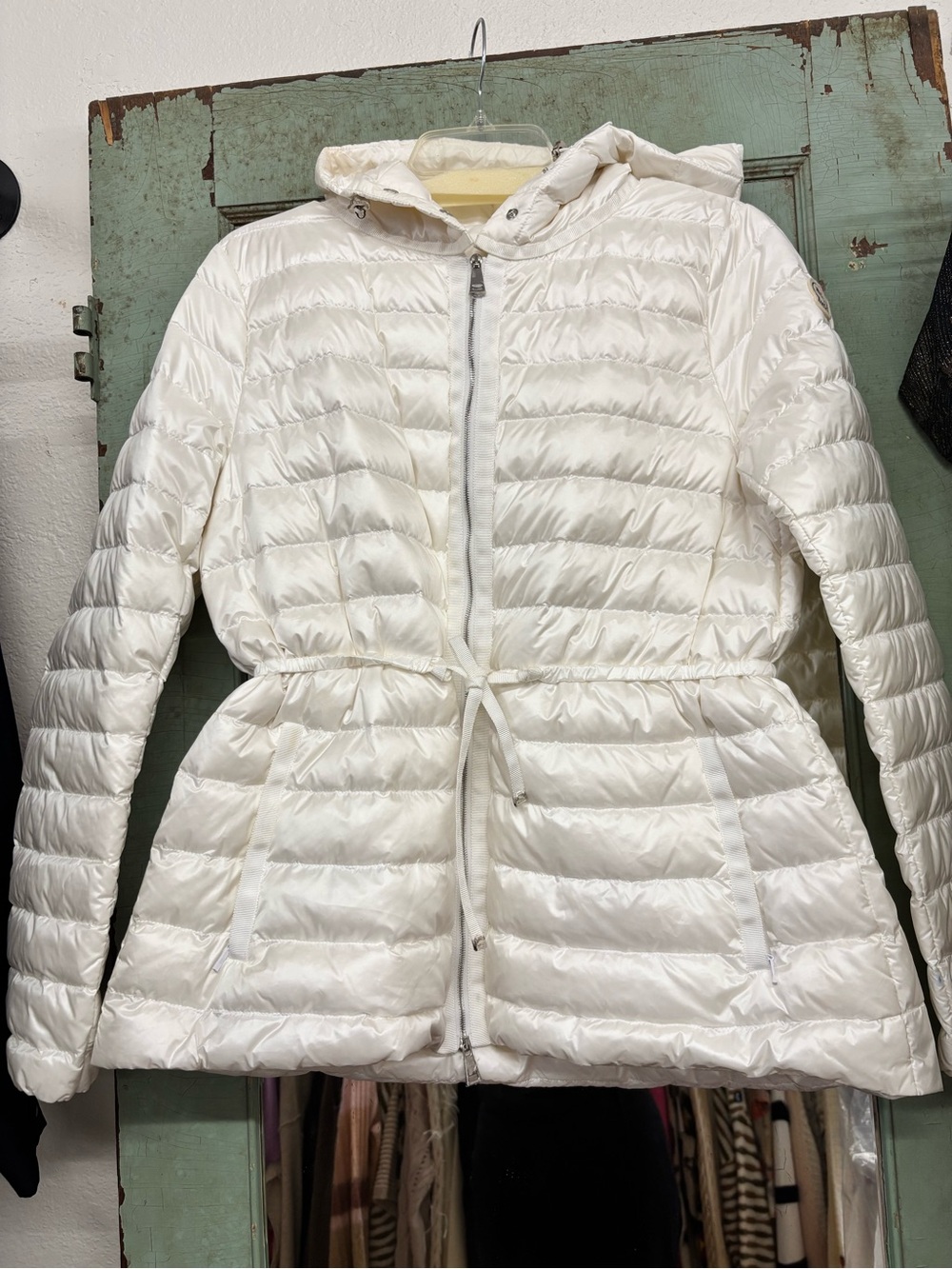 Moncler Lightweight White Hooded down puffer coat M